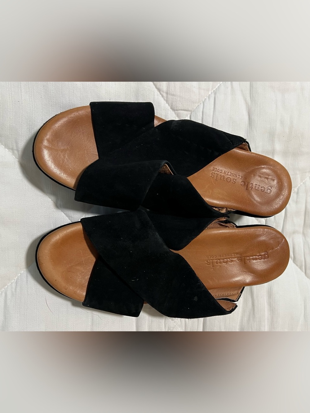 gentle souls Black Suede Crisscross Slide Sandals